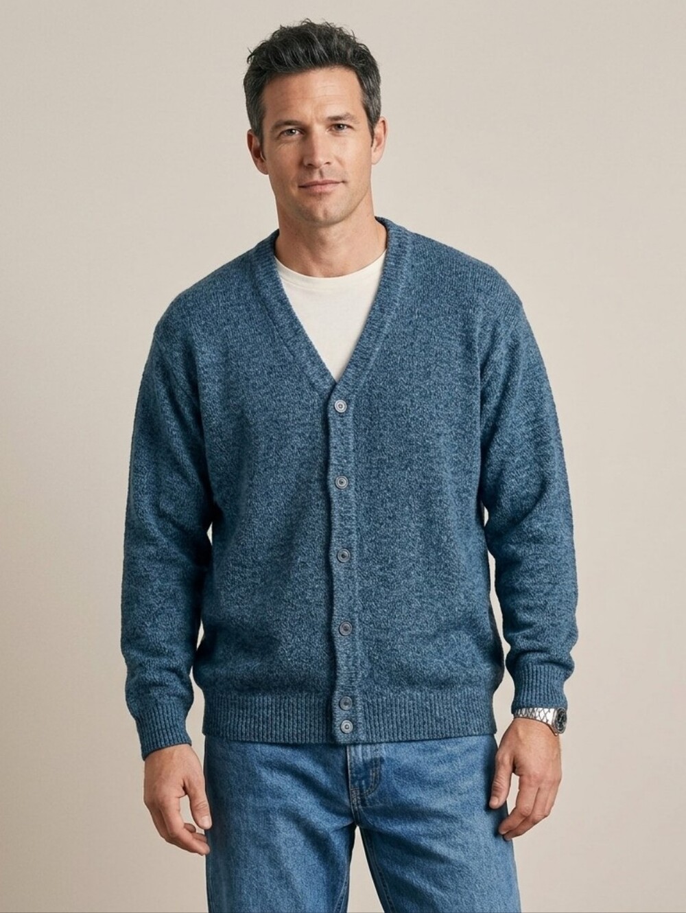 Haband Vintage Men's Size XL Blue Knit Grandpa Core Button Down Cardigan
